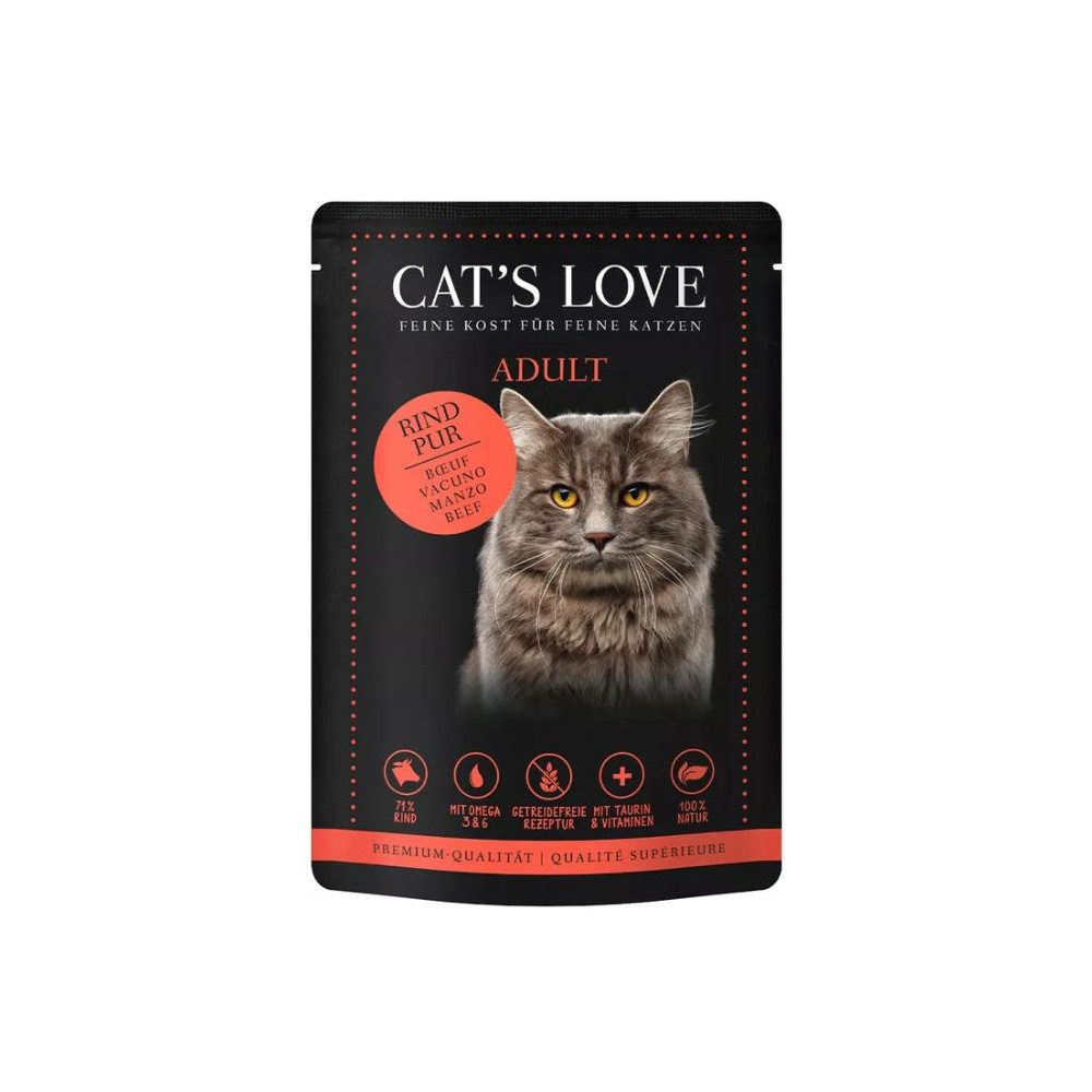 cats-love-puro-vacuno-sobre-85g Cat's Love Adult Vacuno en Gelatina sobre para gatos - Imagen 1