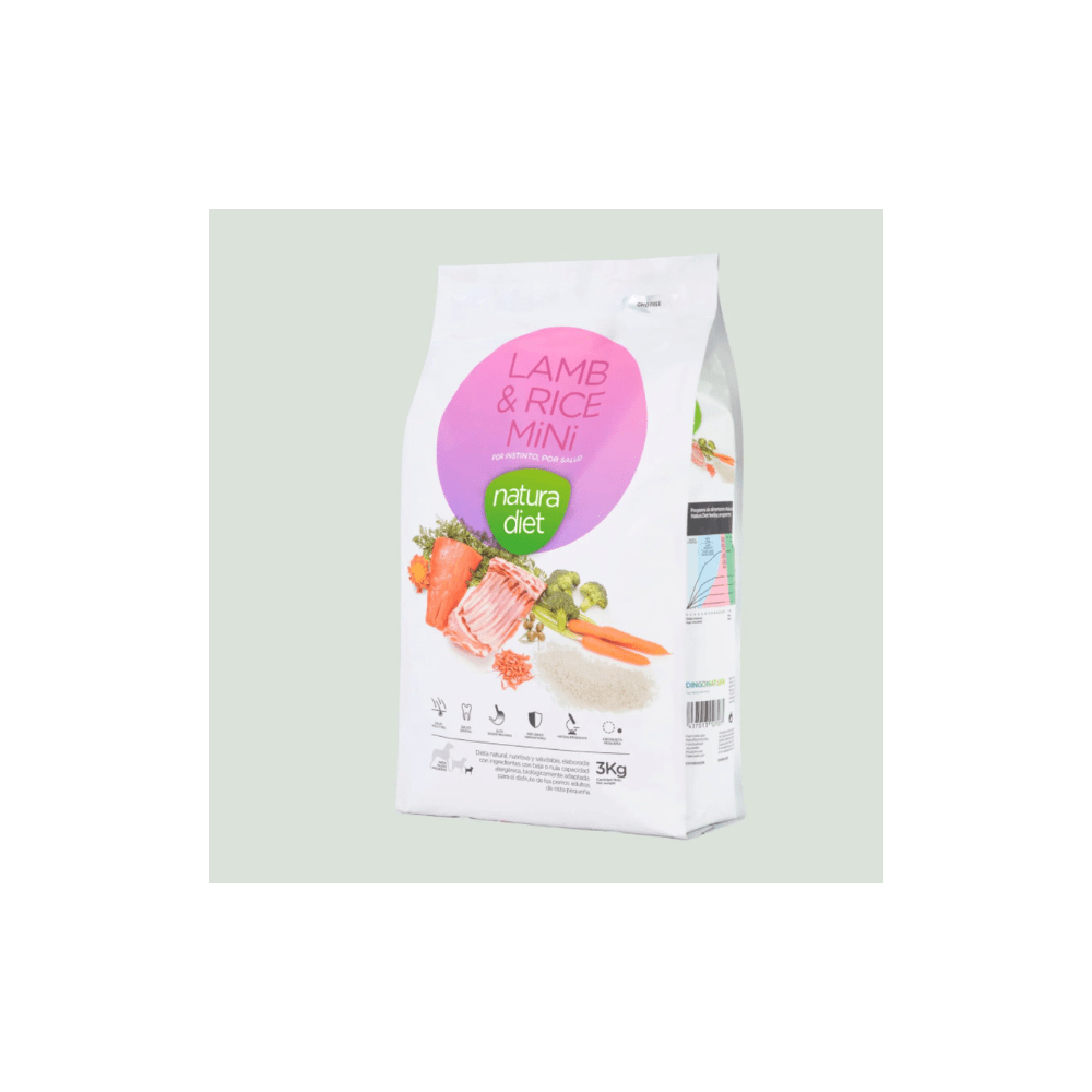 Natura Diet Adulto Mini de Cordero y Arroz 3kg Natura Diet Adulto Mini de Cordero y Arroz pienso para perros - Imagen 1
