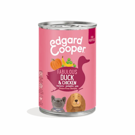 Edgard & Cooper Puppy Pato y Pollo con Plátano, Mango y Guisantes latas para perros